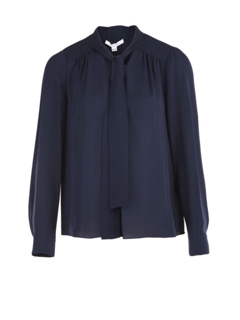 Diane Von Furstenberg 100% Silk Blouse Size 4 Navy Tie-Neck NWOT - Picture 14 of 15